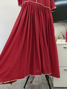 Price Drop!! Brick Red Flared Kurta With Dupatt