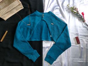 Teal Cropped Knit Shrug