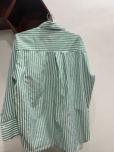 Green Striped Oversized Button-Down