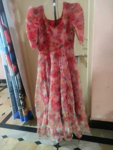 Organza Flared Frock,With Pleates
