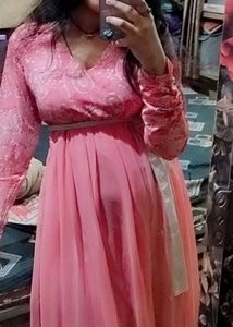 Pink Floral Long Sleeve Maxi Dress