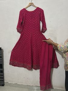 Pink Gown Set With Duppata And Pant