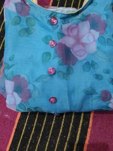 Organza Flower Bule Kurti