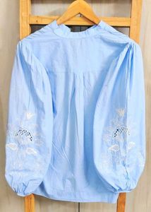 Elegant Blue Embroidered Blouse Size-42