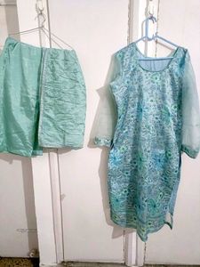 Organza Floral Kurta Palazzo Suit Set