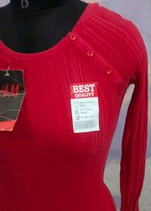 Red Top With Button Neck