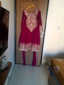 Elegant Maroon Embroidered Kurta Churidar Dupatta