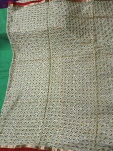 GoldenBeige Patterned Dupatta- Red&amp;Gold lace borde