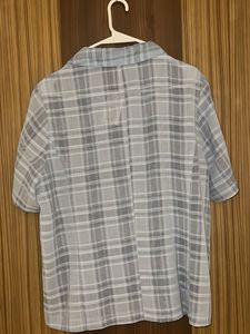 Grey Bluish Plaid Button-Down Shirt