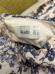 Kazo Blue Printed Mini Dress With Puff Sleeves