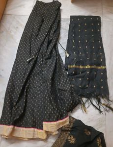 Elegant Black Embroidered lehenga Kurta Set