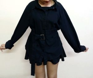 Korean Winter Shirt With Pocket Waist Belt