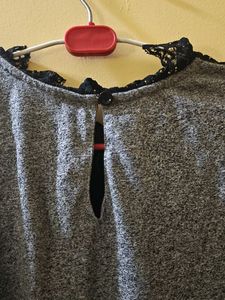 Gray Long Sleeve Top with Lace Collar