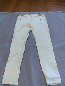 Cream Button Accent Pants