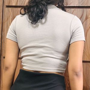 Grey Ribbed Crop Top
