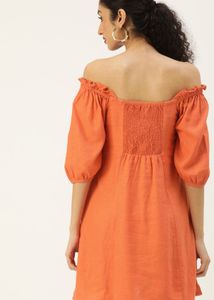 Solid Halter Neck Lenin A-line Dress