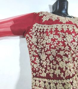 Red Embroidered Net Gown ( Women)