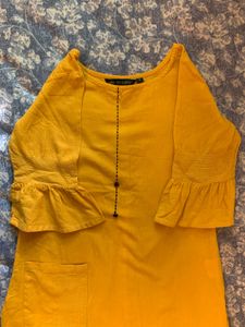 Yellow Kurta with Cute Sleeves &amp; Pocket