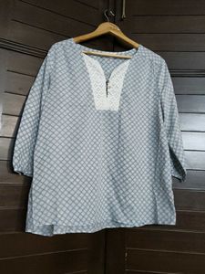 Jodifl Women Blue Lace Rayon Printed Blouse Top