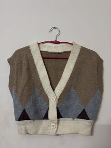 Argyle Knit Cardigan Vest