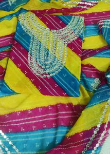 Striped Gota Patti Jaipuri Dress Material