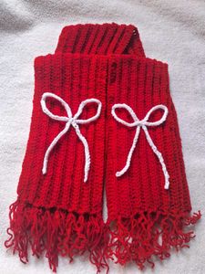 Mikasa Red Knitted Scarf with Bows