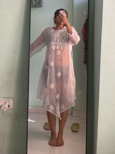 Festive Chikankari A-line Kurta with Belt