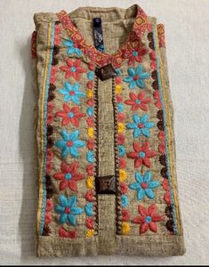 🆕Embroidery Pure Cotton Kurta (XXL)