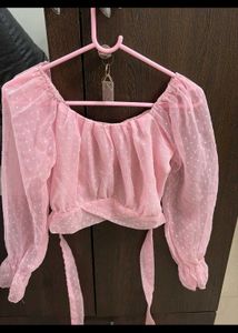 Pink puff sleeve georgette top 💞