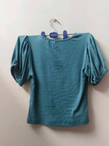 Cute Teal Puff Sleeve Top