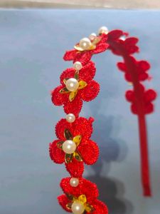 Handmade Red Floral Pearl Headband