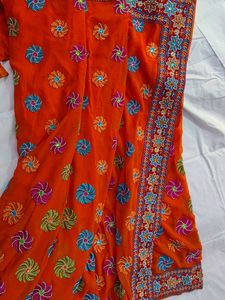 Vibrant Embroidered Orange Sari