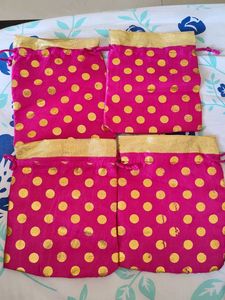 Pink & Gold Polka Dot Pouches (Set of 4)