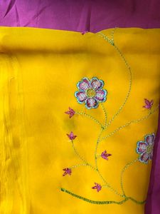 New Yellow Soft Silk Thread Work Saree For Haldi