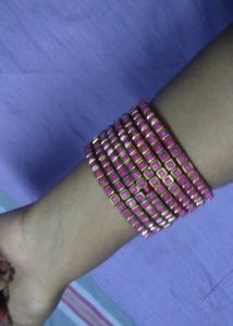 Pink kundan silk thread Bangle Set