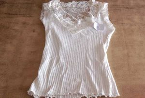 White Lace Trim Tank Top