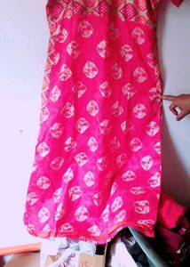 Pink Colour A Line Kurti Silk Blend Size XL