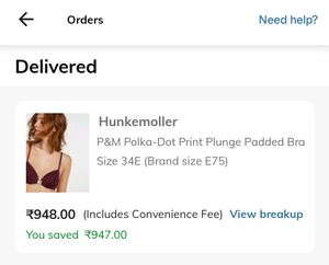 Hunkemoller Plunge Padded Bra - 34E