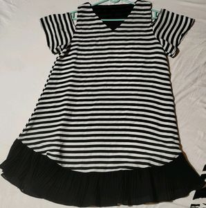 Black And White Strip Line Mini Dress/Summer Wear