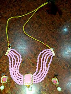 Pink Beaded Necklace Set