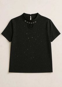 Black Sparkly Keyhole Tee Top