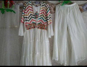 Elegant White Embroidered Dress Set