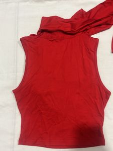 a red drape top