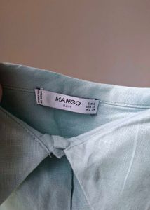 MANGO Blue Ruffle Collar Tank