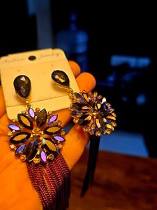 Sparkling Flower Tassel Drop Earrings
