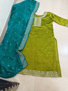 Green Embroidered Kurta Set