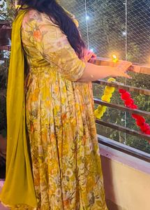 Floral Print Anarkali Dress with Dupatta