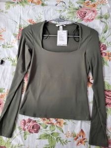 H&amp;M Square Neck Olive Green Top/Size-XS