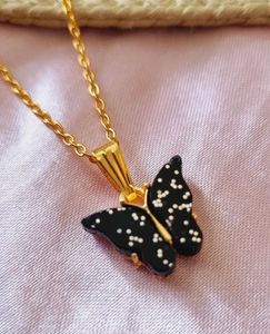 Black Butterfly Pendant With Gold Chain