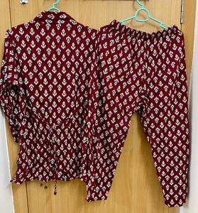 Maroon Co Ord Set Shell Work At Neck